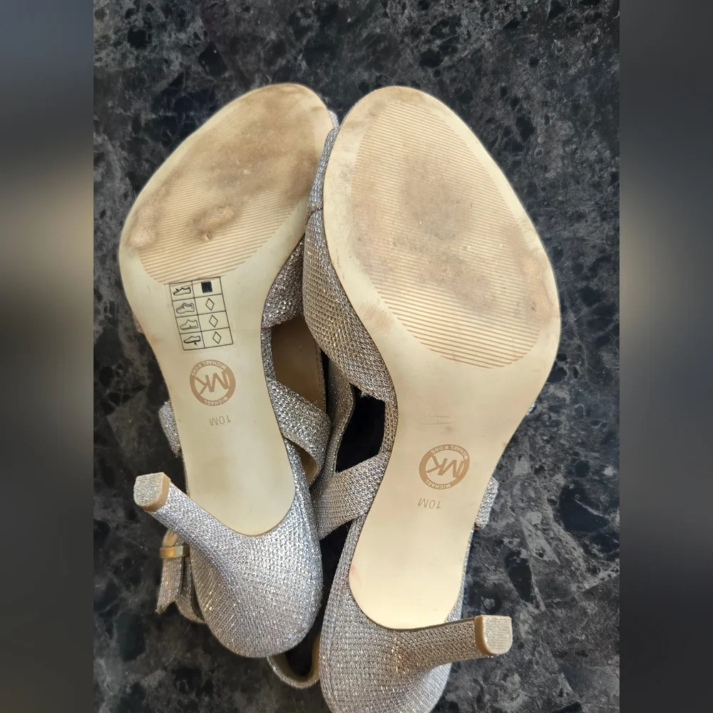 Michael Kors Silver Glitter Strappy Heels ✨ Evening Sandals Sze 1M - Picture 8 of 8
